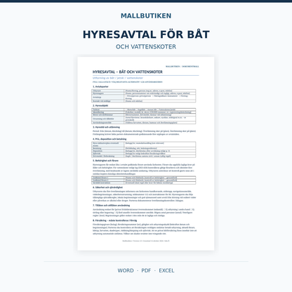 Hyresavtal för båt och vattenskoter – Word, PDF och Excel