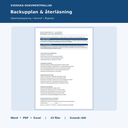 Backupplan Word PDF Excel – verklig svensk dokumentmall med två inramade informationsrutor