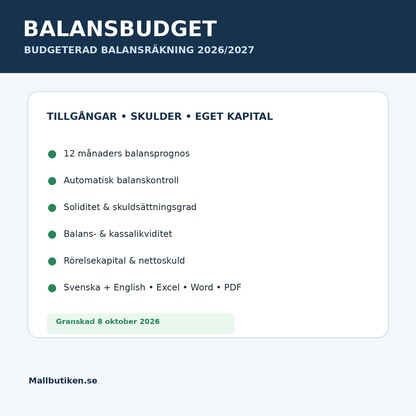 Balansbudget 2026/2027 – mallpaket Excel Word PDF