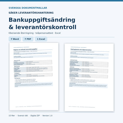 Leverantörens bankuppgiftsändring och verifiering 2026/2027 – Word PDF Excel och riktiga dokumentförhandsvisningar