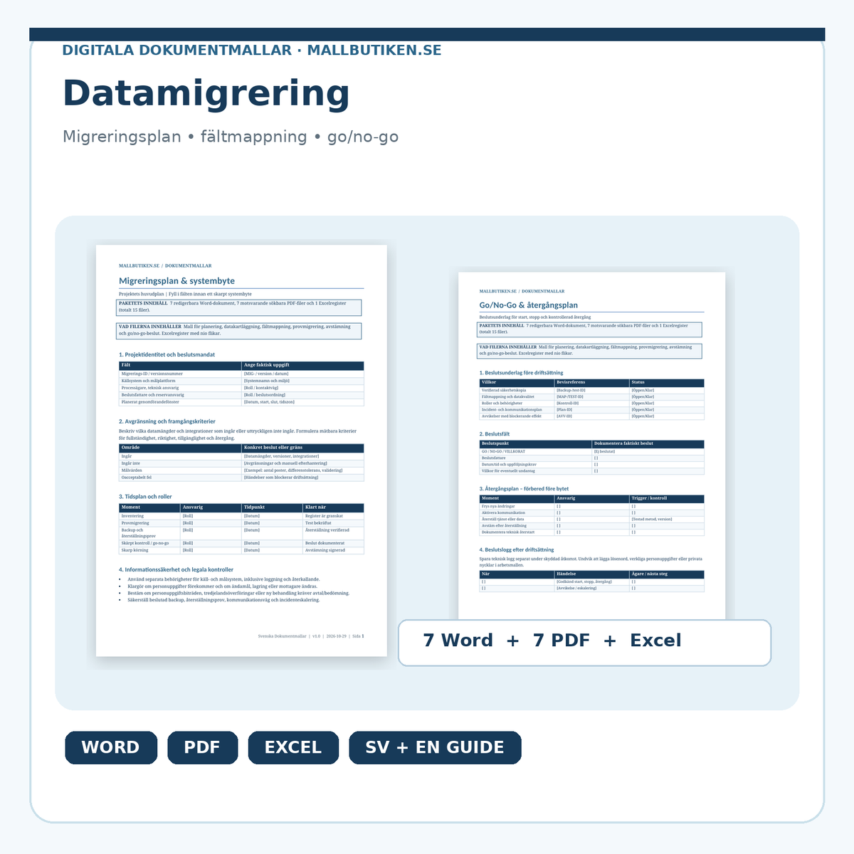 Datamigrering och systembyte – migreringsplan, Go/No-Go i Word och PDF