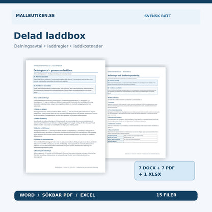 Delad laddbox – fem svenska arbetsmallar, guider, Excel, Word och PDF, 15 filer