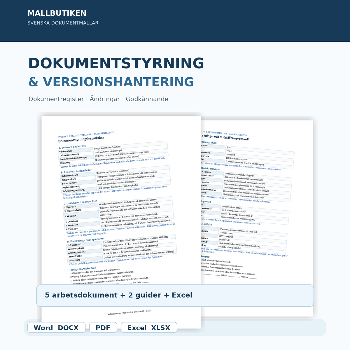 Dokumentstyrning och versionshantering – verkliga Word- och PDF-mallar för företag