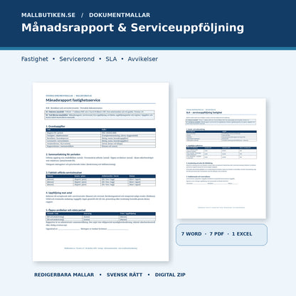 Månadsrapport och serviceuppföljning fastighet Word PDF Excel – riktiga mallar från paketet