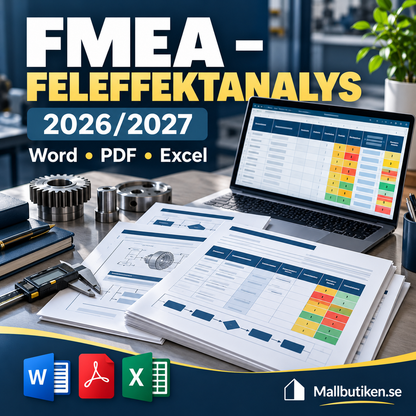 FMEA feleffektanalys 2026 2027 dokumentpaket Word PDF Excel riskanalys process