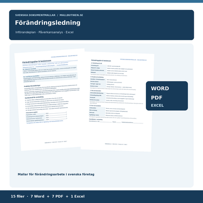 Förändringsledning och införandeplan – Word PDF Excel dokumentpaket från verkliga mallar
