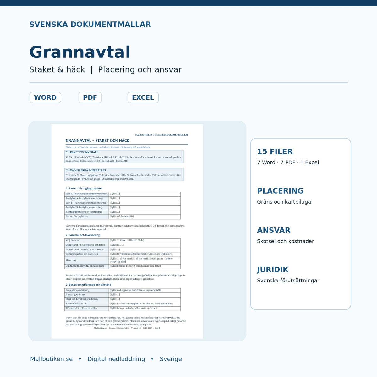 Grannavtal staket och häck – verkligt avtalsdokument i Word, PDF och Excel