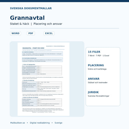 Grannavtal staket och häck – verkligt avtalsdokument i Word, PDF och Excel