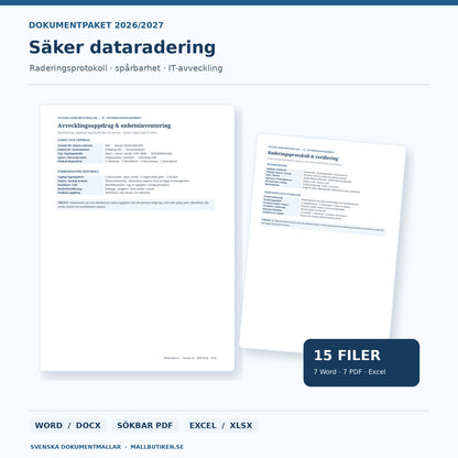 Säker dataradering och IT-avveckling – faktiskt raderingsprotokoll och Excelregister i Word PDF