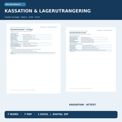 Kassationsprotokoll och lagerutrangering – förhandsvisning av faktiska Word- och PDF-mallar