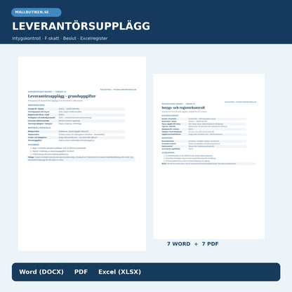 Leverantörsupplägg och intygskontroll B2B – verkliga mallar i Word och PDF samt Excelregister