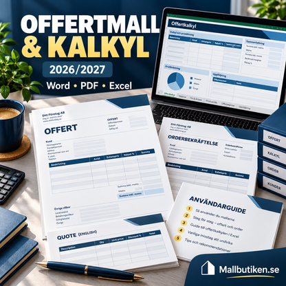 Offertmall och offertkalkyl 2026 2027 komplett Word PDF Excel mallpaket