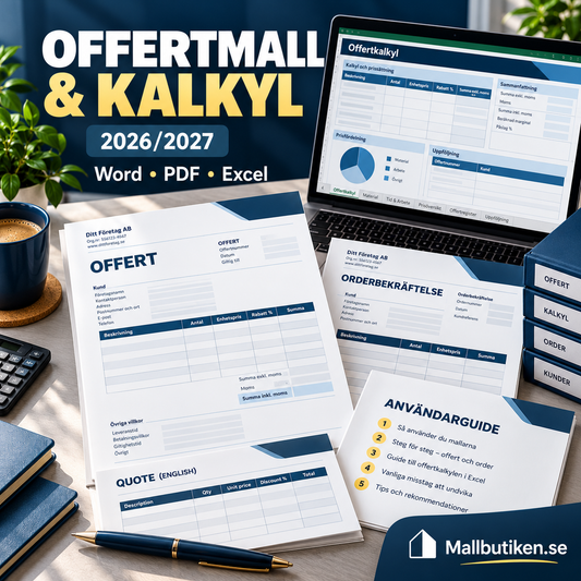 Offertmall och offertkalkyl 2026 2027 komplett Word PDF Excel mallpaket
