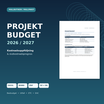 Projektbudget 2026/2027 Word PDF Excel kostnadsuppföljning och slutkostnadsprognos