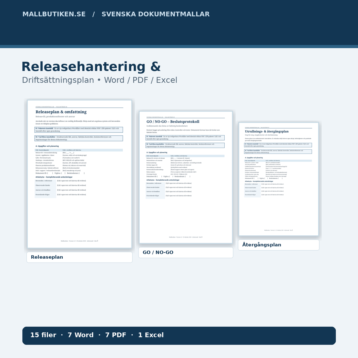 Releasehantering och driftsättningsplan – huvudbild baserad på riktiga Word- och PDF-mallar