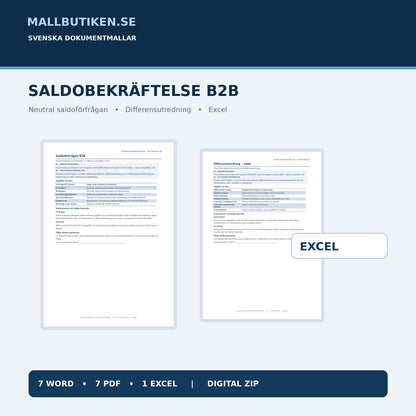 Saldobekräftelse B2B – Word PDF Excel, verklig neutral saldoförfrågan och differensutredning