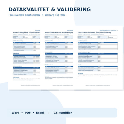 Förhandsvisning av Word- och PDF-mallar för datakvalitetsplan, valideringsprotokoll och avvikelse