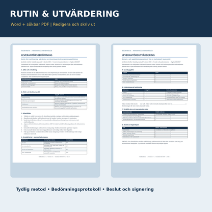 Leverantörsbedömning rutin och utvärderingsprotokoll Word PDF svenska mallar