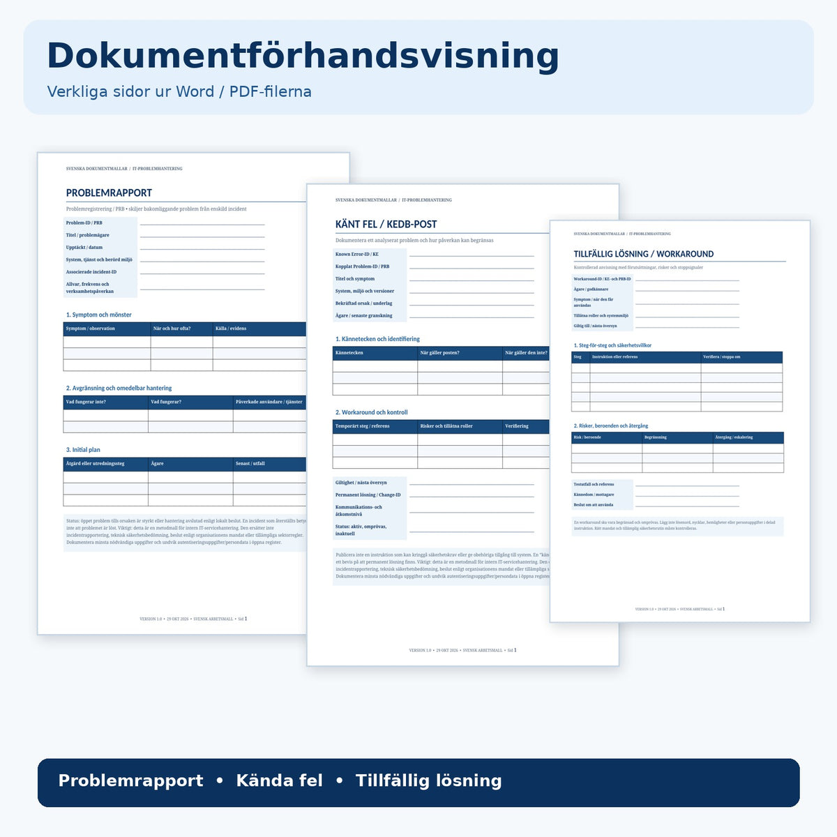 Förhandsvisning av verkliga dokument för problemrapport, känt fel och workaround