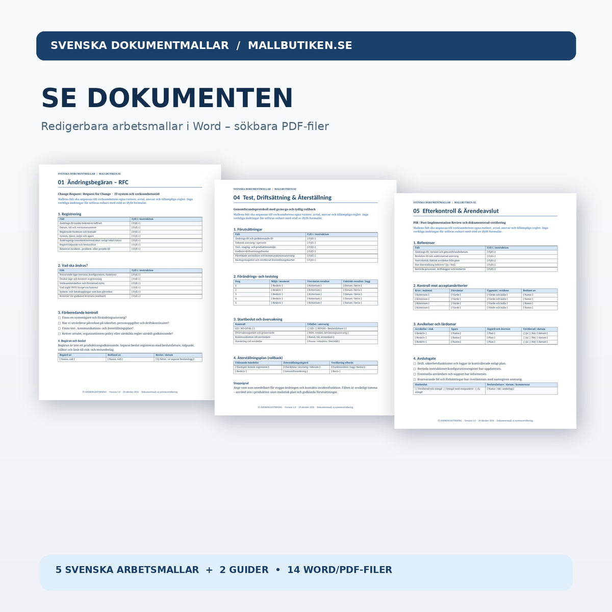 Förhandsvisningar av ändringsbegäran, påverkansanalys och godkännandebeslut i Word/PDF