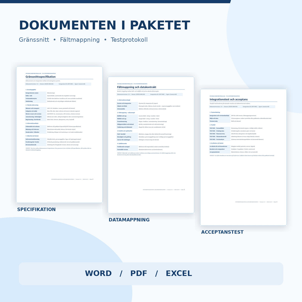 Verkliga dokumentförhandsvisningar av API-gränssnittsspecifikation, fältmappning och integrationstest