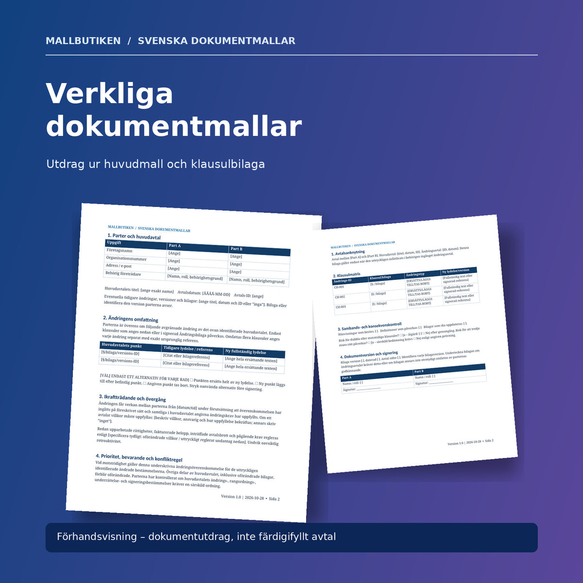 Förhandsvisning av verkliga klausul- och ändringsbilagor från Word och PDF