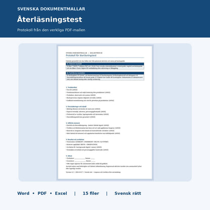Återläsningstest Word PDF – faktisk sida ur testprotokollet