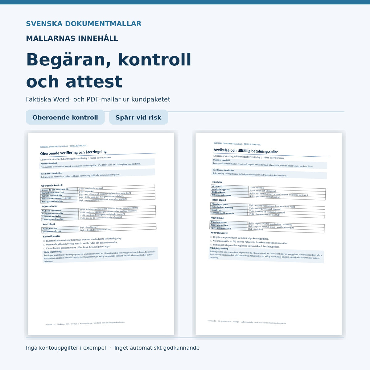 Bankuppgiftsverifiering för leverantör: oberoende återringning och bedrägeriavvikelse i verkliga Word- och PDF-mallar