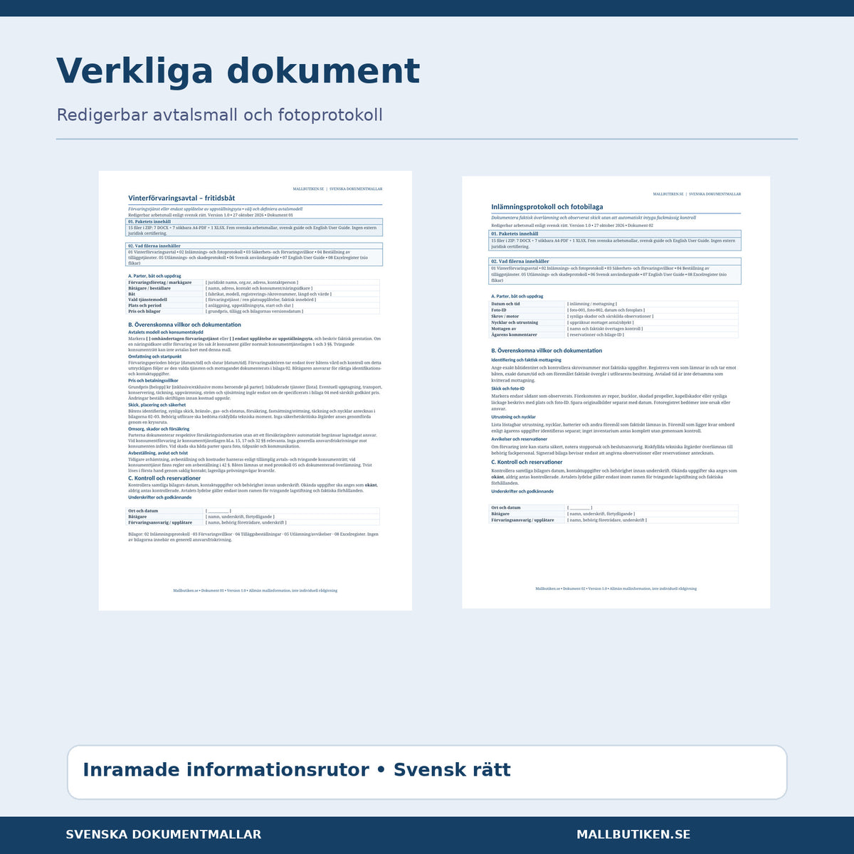 Vinterförvaringsavtal och mottagningsprotokoll – verkliga dokumentförhandsvisningar från Word/PDF