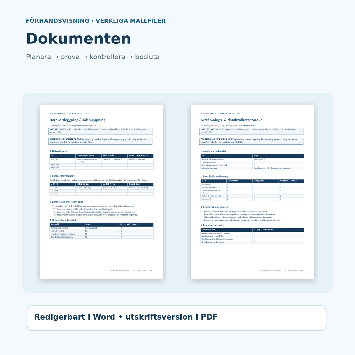 Förhandsvisning av datakartläggning och datakvalitetsprotokoll från verkliga PDF-filer