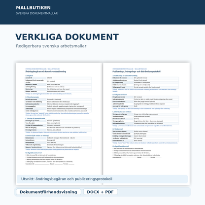 Dokumentförhandsvisning av ändringsbegäran och fastställelseprotokoll i Word och PDF