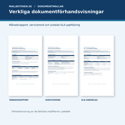 Förhandsvisning av månadsrapport servicerond och SLA-uppföljning i de faktiska dokumenten