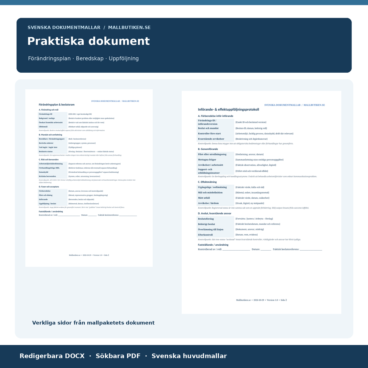 Dokumentförhandsvisning av förändringsplan och effektuppföljning i PDF