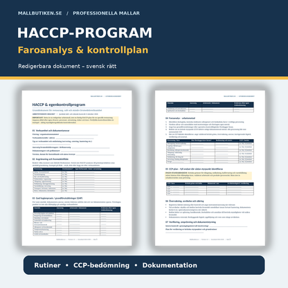 HACCP-plan Word PDF faroanalys egenkontrollprogram restaurang café