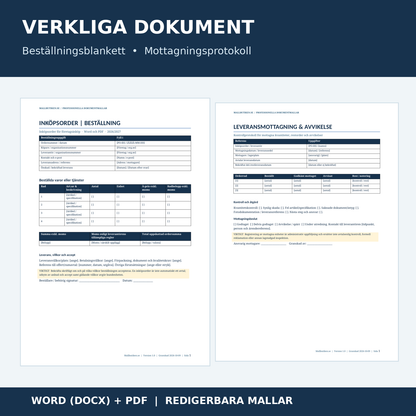 Inköpsordermall och leveransmottagningsprotokoll i Word och PDF