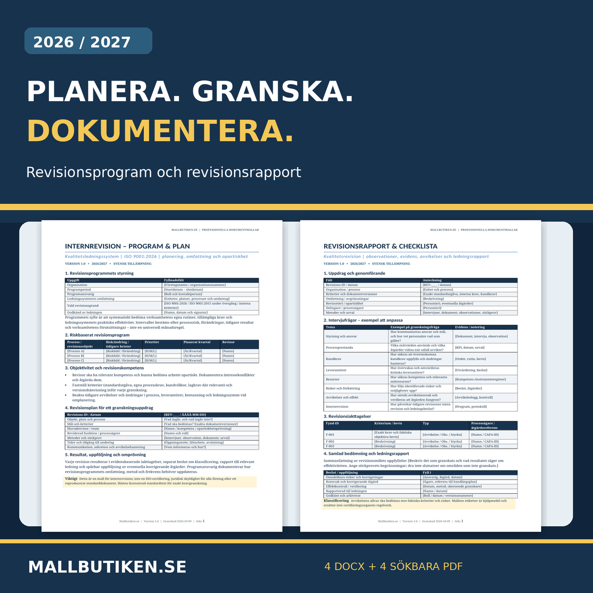 Revisionsprogram revisionsplan revisionschecklista internrevisionsrapport Word PDF