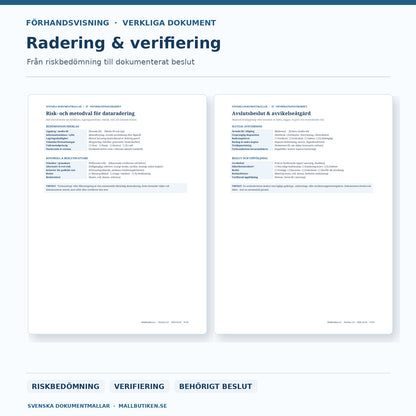 Raderingsprotokoll, riskbedömning och manuell frisläppning – verkliga Word- och PDF-förhandsvisningar