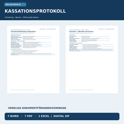 Kassationsbedömning, beslut och avfallskvittens – verkliga dokumentmallar
