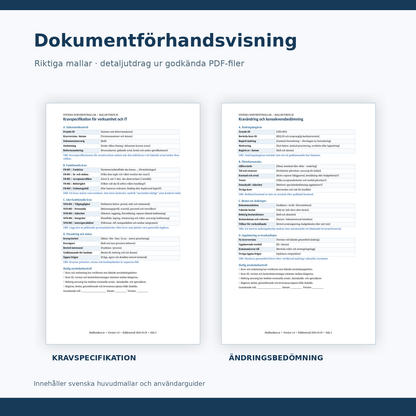 Detaljvy av kravspecifikation och konsekvensbedömning från PDF-filer