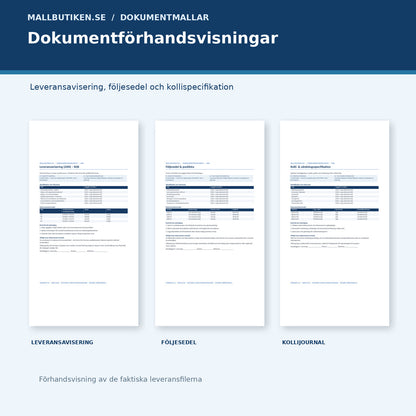 Förhandsvisning av leveransavisering, följesedel och kollispecifikation från de faktiska dokumentmallarna