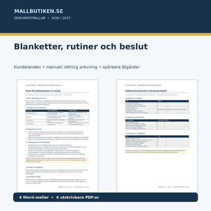 Word PDF reklamationsrutin reklamationsärende beslutsprotokoll och kundservice