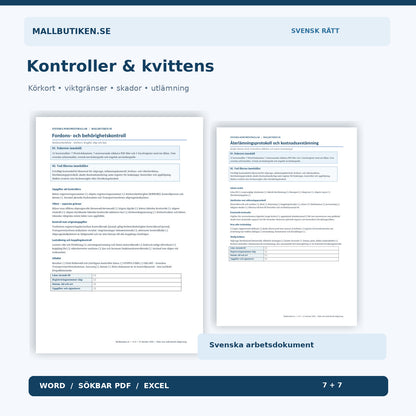 Släpvagnens kontrollista för körkort vikt försäkring och återlämning – Word- och PDF-förhandsvisning