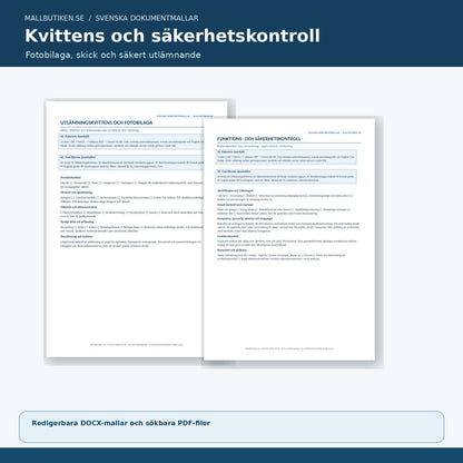 Utlämningskvittens och säkerhetskontroll, redigerbar dokumentmall för utlåning