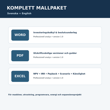 Investeringskalkyl Word PDF Excel svenska och engelska komplett mallpaket