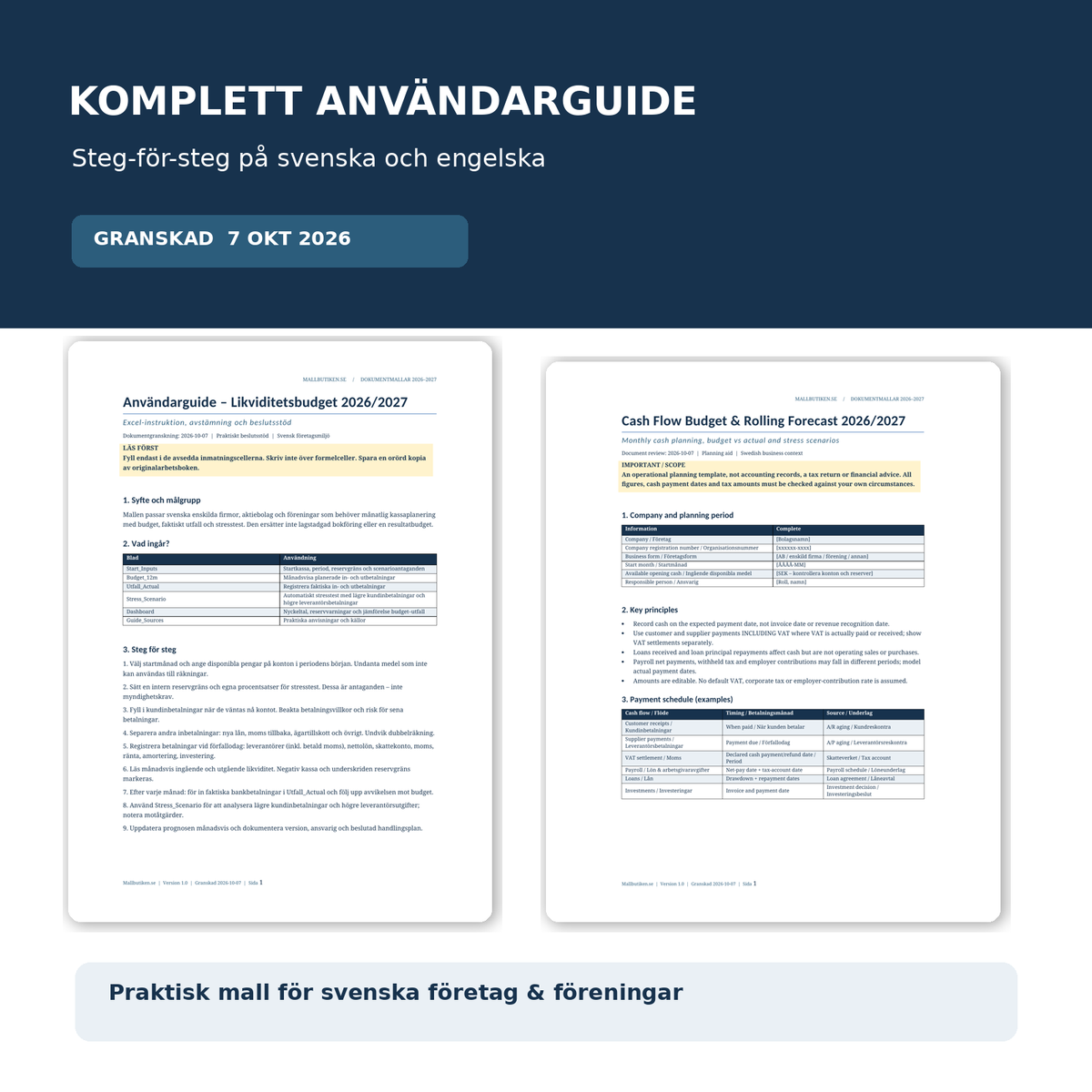 Likviditetsbudget användarguide Word PDF svenska och engelska