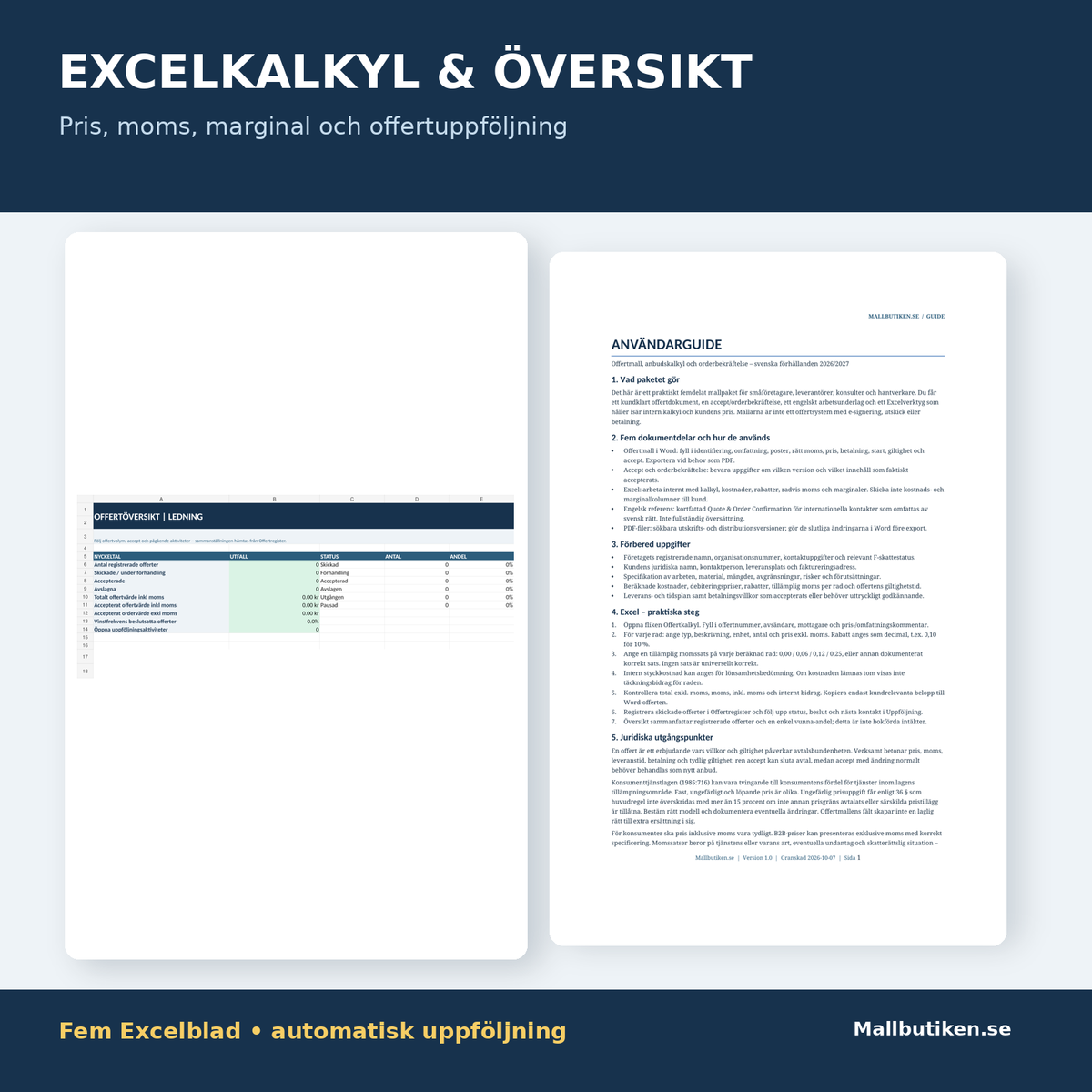 Offertkalkyl Excel översikt moms täckningsbidrag offertregister och uppföljning