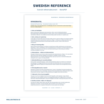 Actual Swedish reference agreement sponsoravtal – PDF DOCX preview