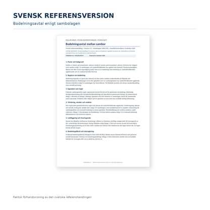 Svenskt referensdokument bodelningsavtal sambo – faktisk förhandsvisning, Word och PDF