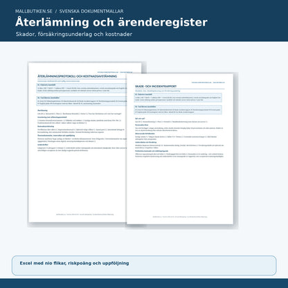 Återlämningsprotokoll och skadejournal för lånade verktyg, Excelregister ingår