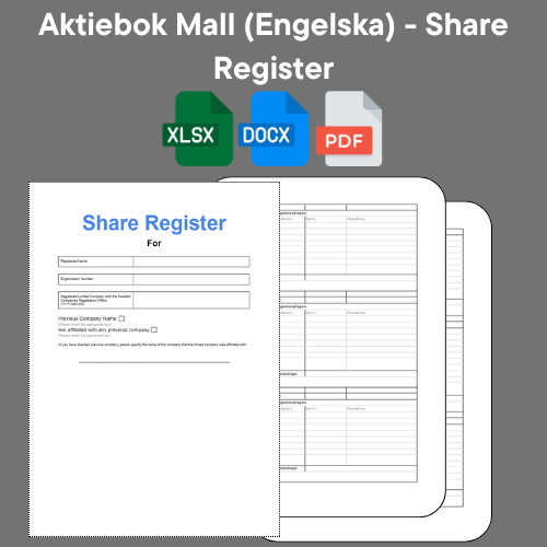 Share Register Template with XLSX Docx and PDF icons.